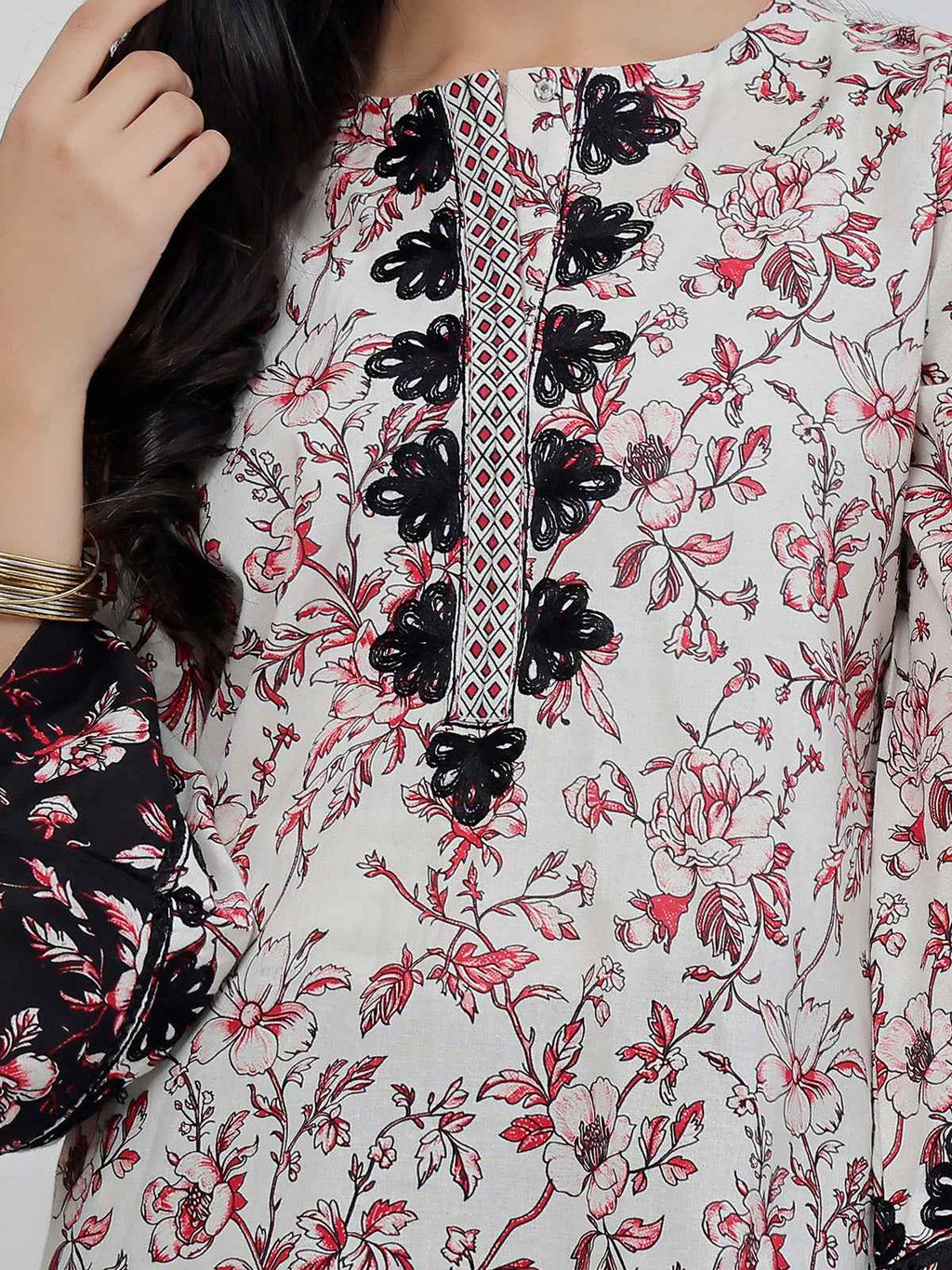 2Pc Embroidered Pret Shirt & Trouser Lawn Red & Black - OGE2P-2506015