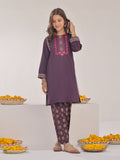 2Pc Embroidered Pret Shirt Trouser Cotton Dark Purple - OGE2PG-2309020