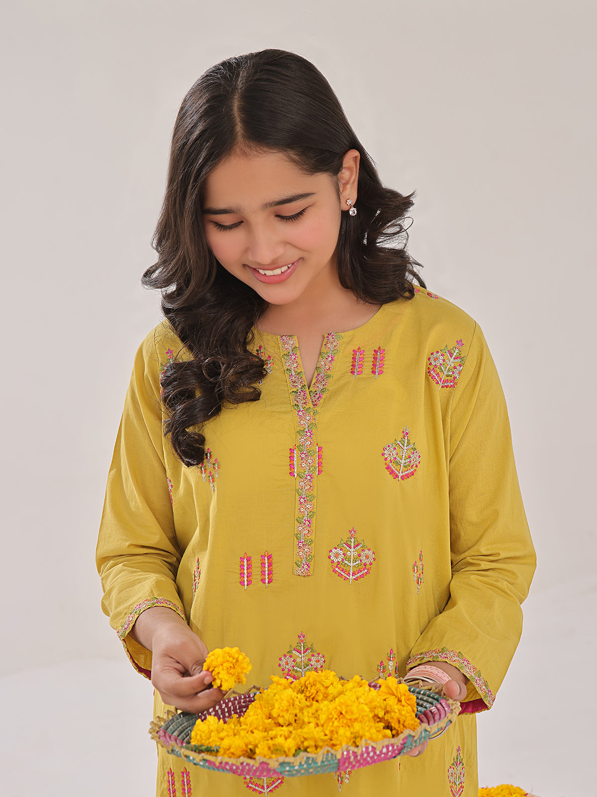 2Pc Embroidered Pret Shirt Trouser Lawn Mustard - OGE2PG-2309022