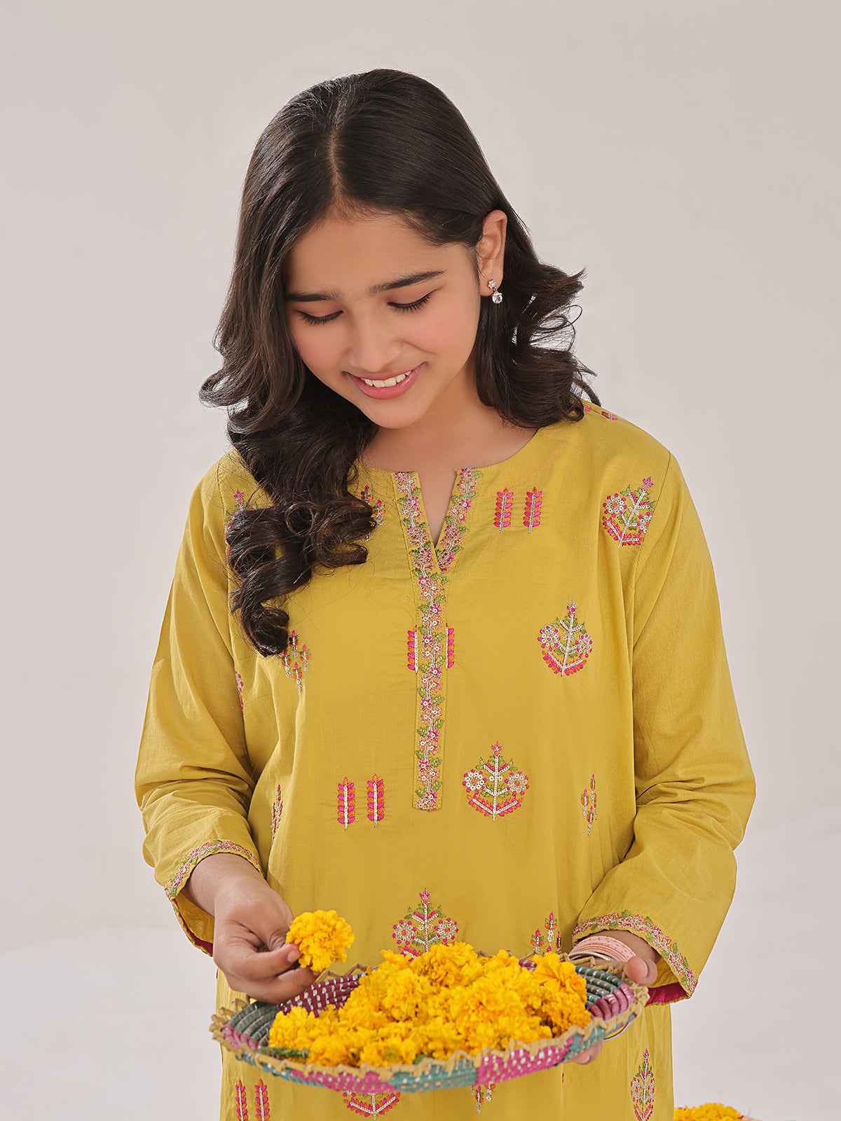 2Pc Embroidered Pret Shirt Trouser Lawn Mustard - OGE2PG-2309022