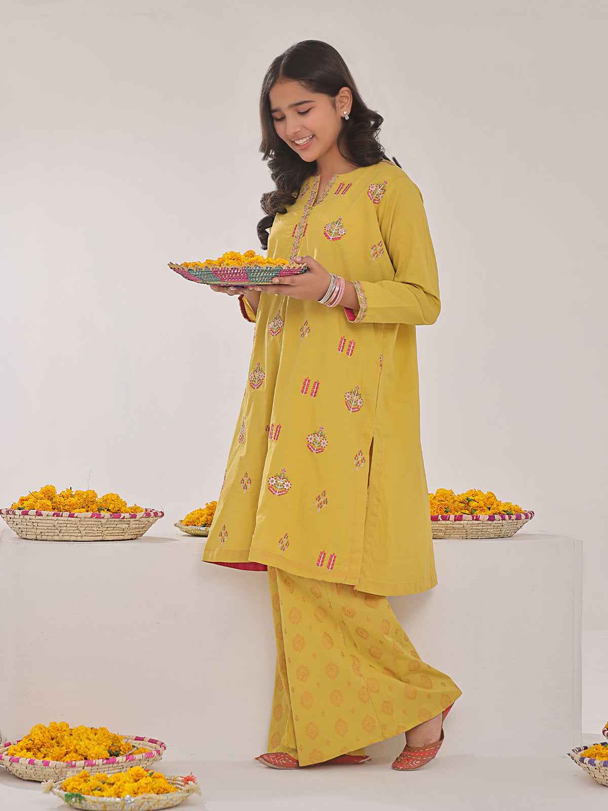 2Pc Embroidered Pret Shirt Trouser Lawn Mustard - OGE2PG-2309022
