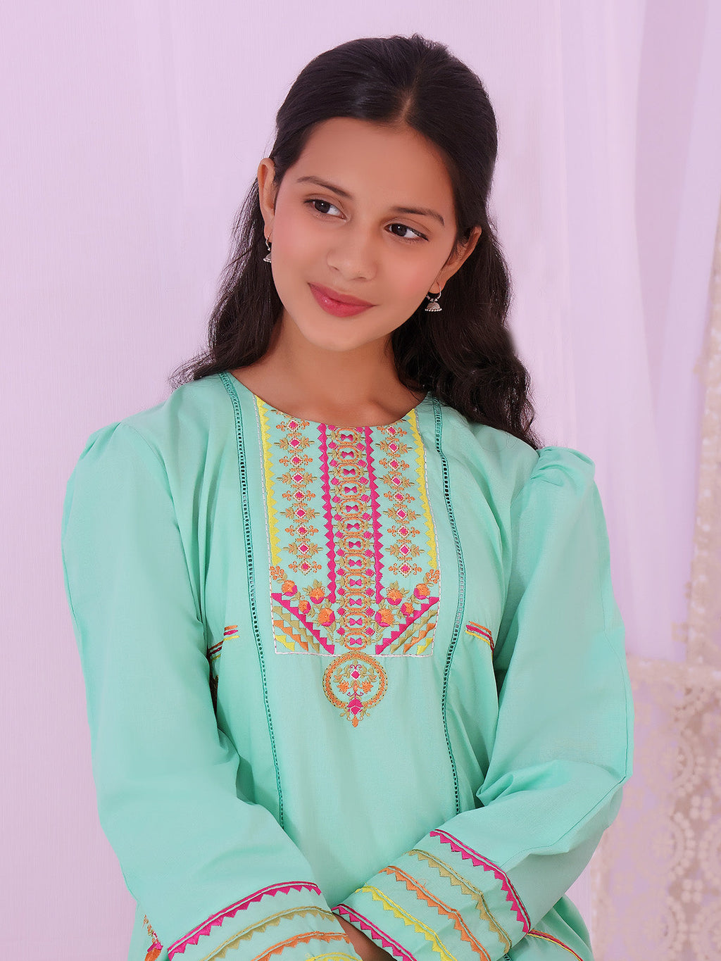 1Pc Embroidered Pret Kurti Lawn Green - OGEKT-2211017