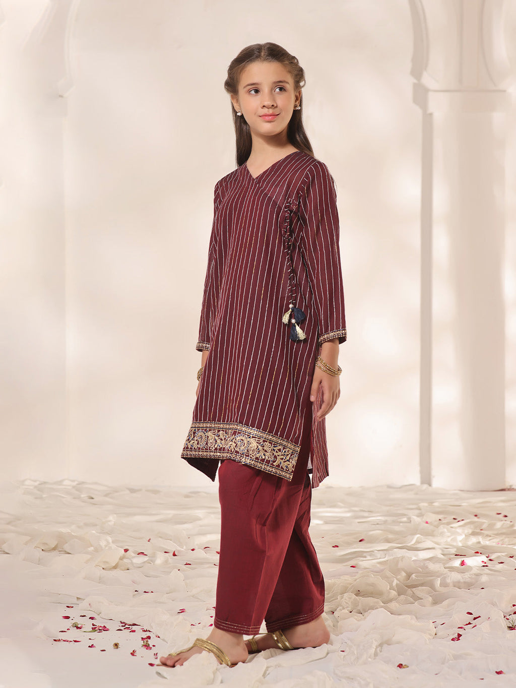 1Pc Embroidered Pret Kurti Dobby Maroon - OGEKTG-23043