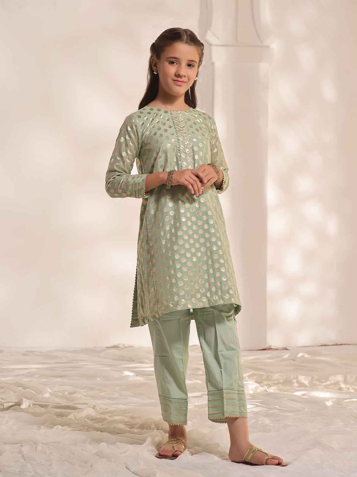 2Pc Fancy Pret Shirt Trouser Jacquard Green - OG2PG-2303011-1