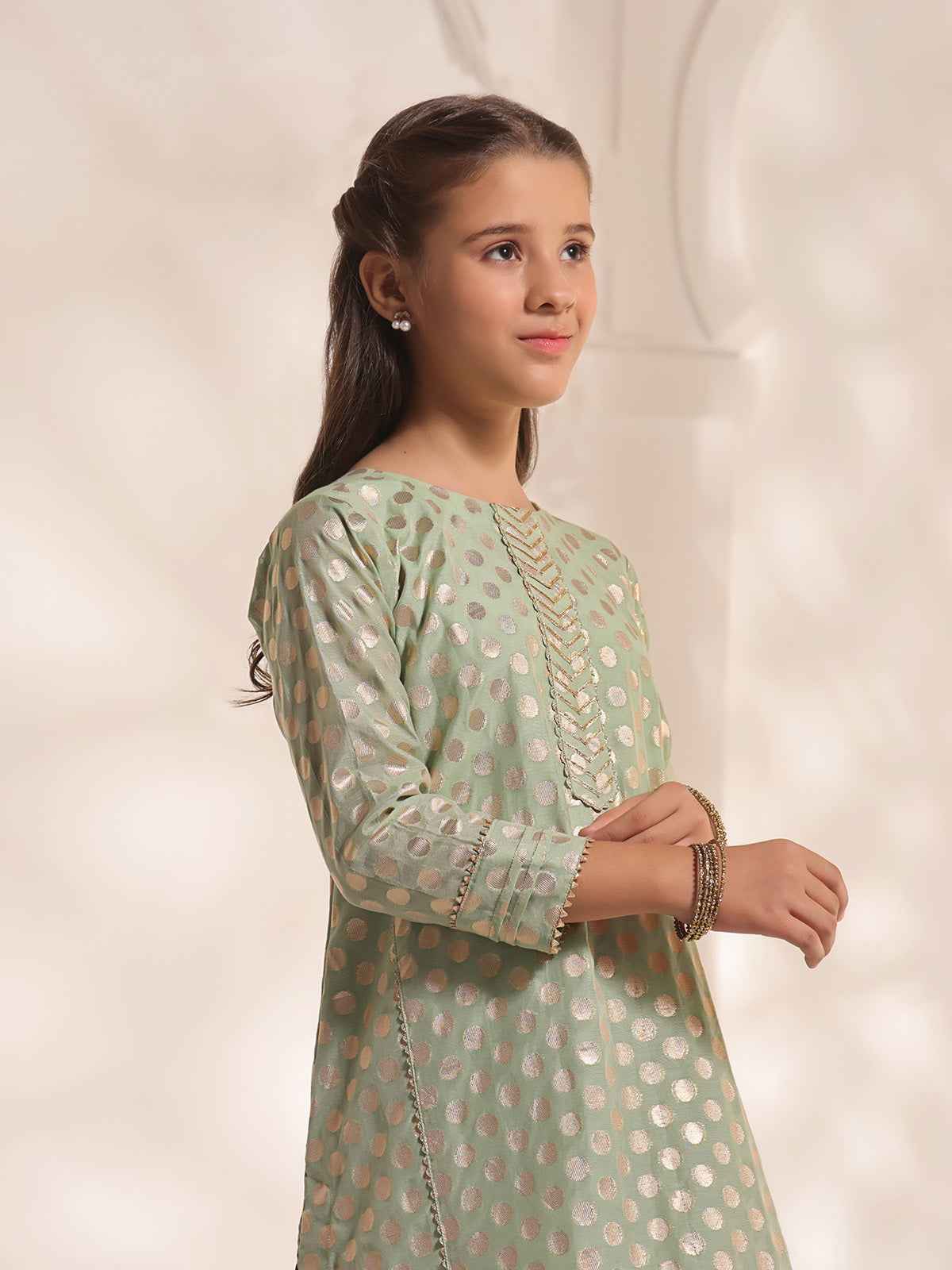 2Pc Fancy Pret Shirt Trouser Jacquard Green - OG2PG-2303011-1