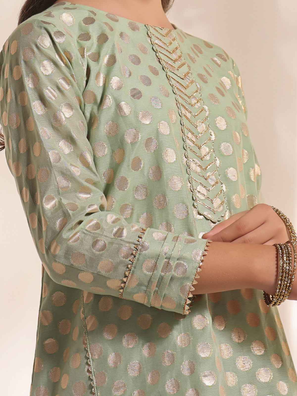 2Pc Fancy Pret Shirt Trouser Jacquard Green - OG2PG-2303011-1