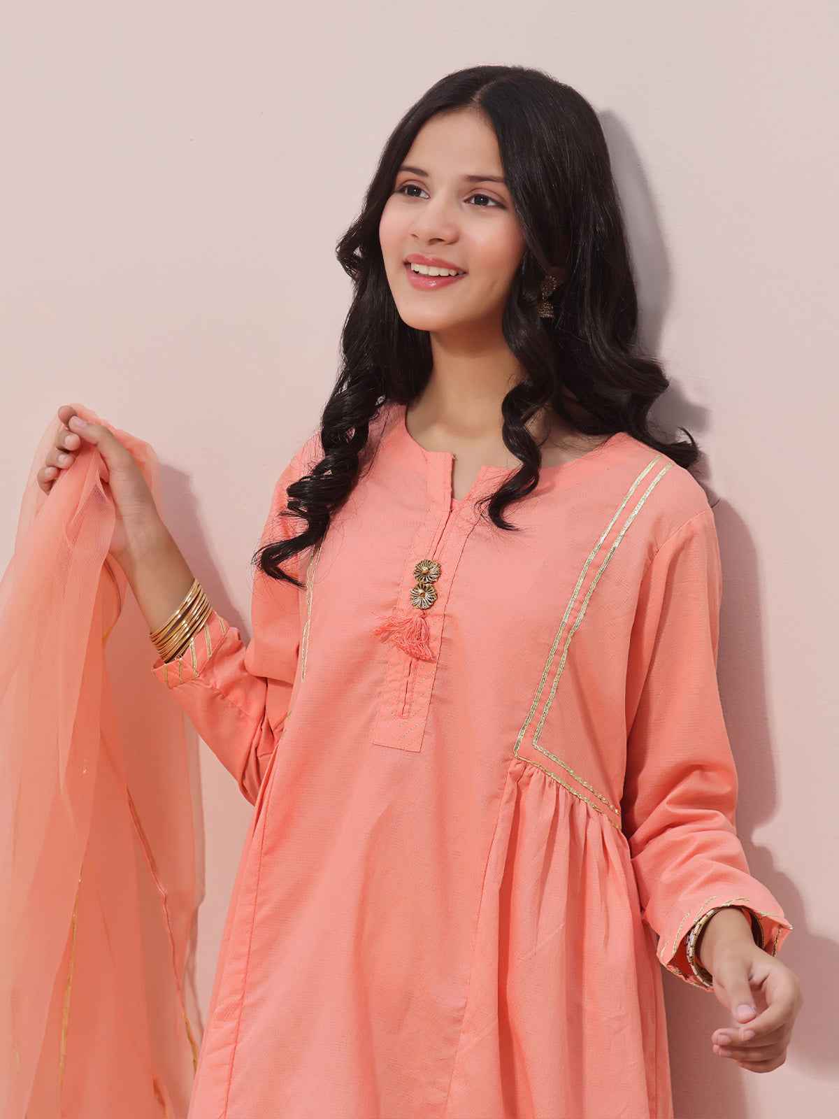 2Pc Fancy Pret Shirt Dupatta Dobby Orange - OG2PG-2309009