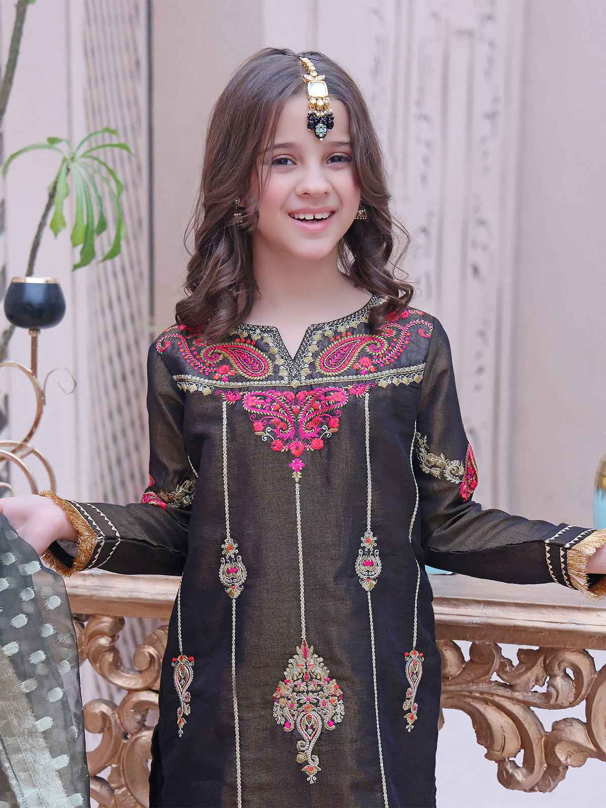 2Pc Embroidered Pret Shirt Dupatta Masoori Dark Brown - OGE2P-2209007