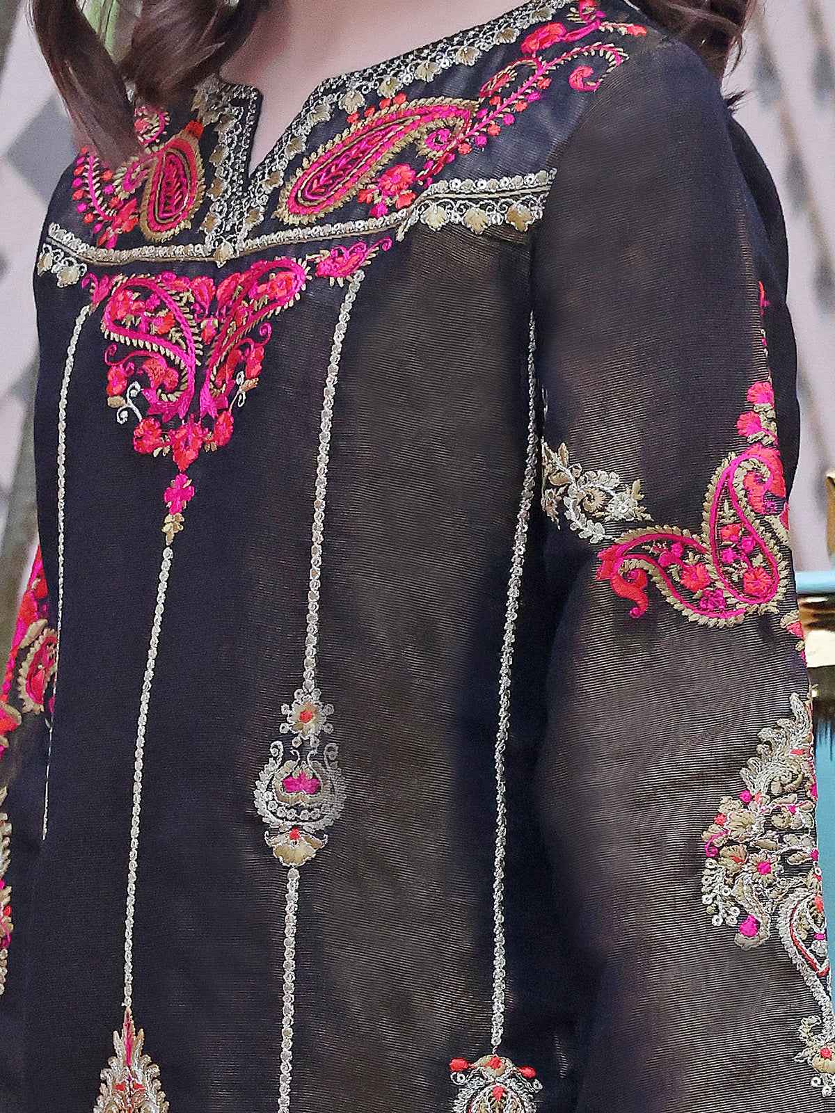 2Pc Embroidered Pret Shirt Dupatta Masoori Dark Brown - OGE2P-2209007