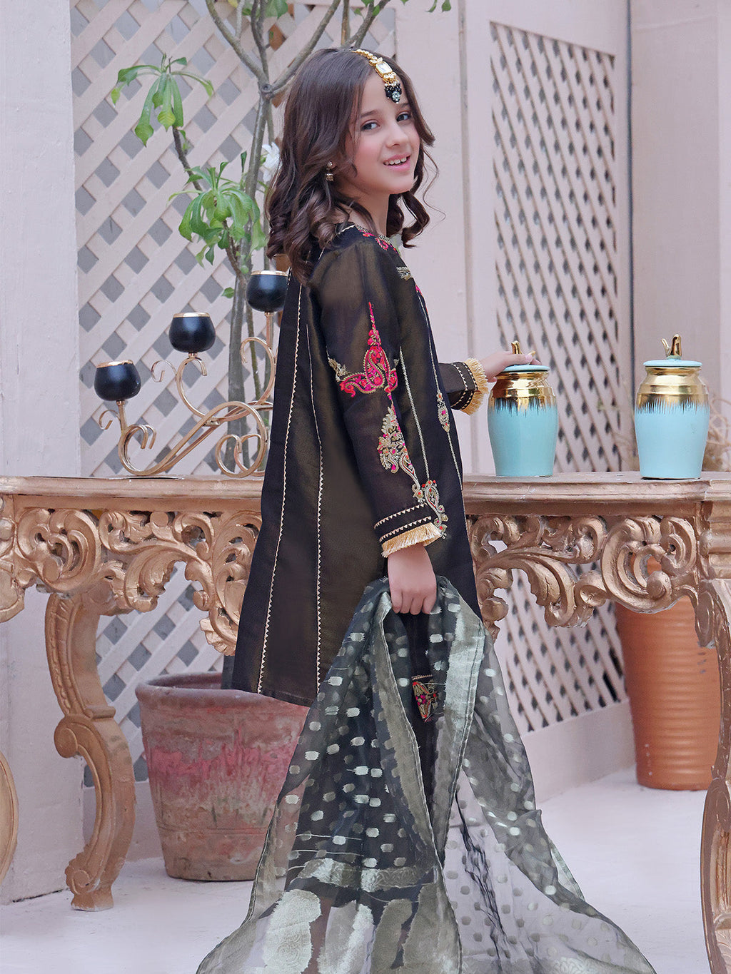 2Pc Embroidered Pret Shirt Dupatta Masoori Dark Brown - OGE2P-2209007