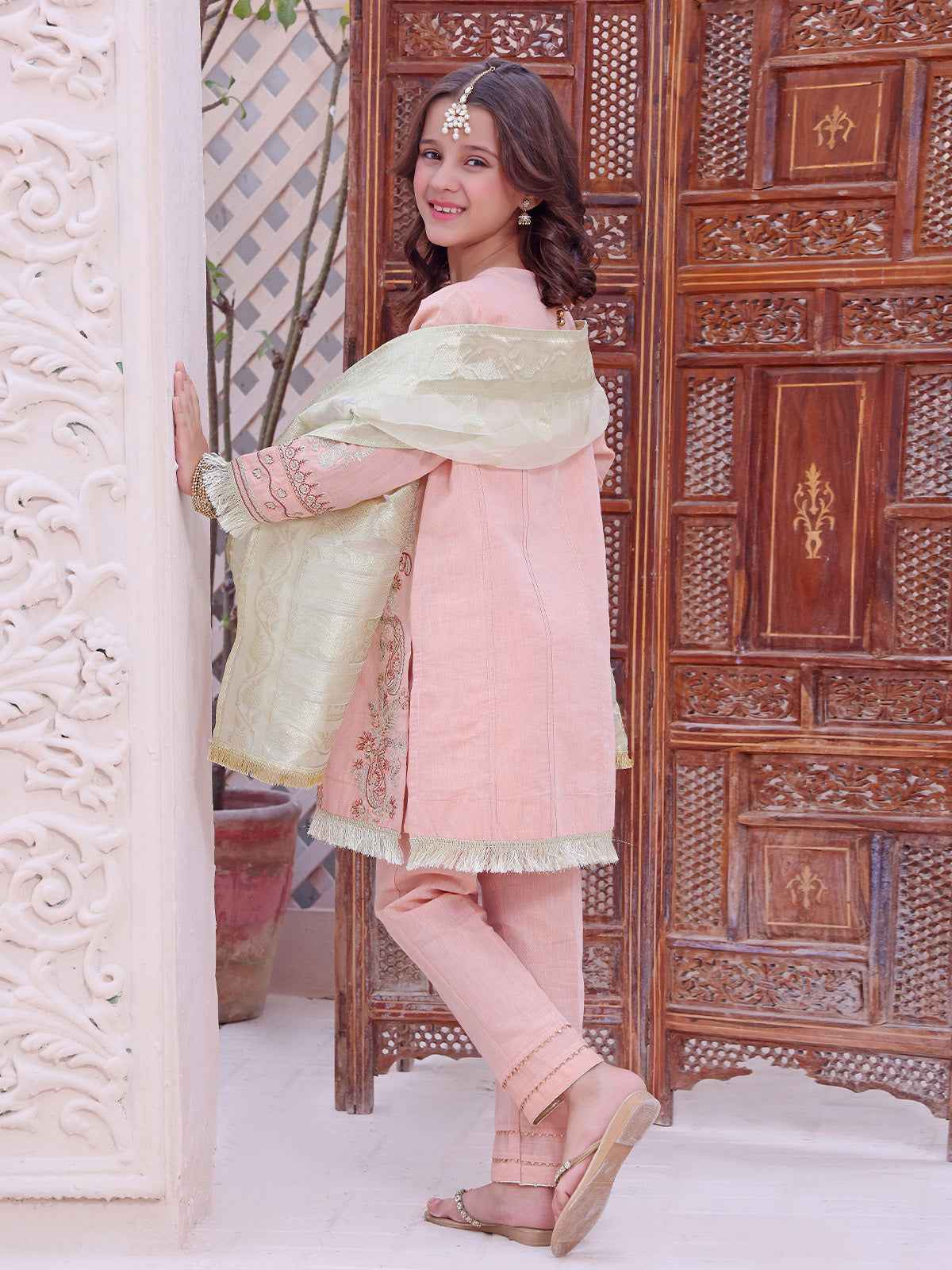 2Pc Embroidered Pret Shirt Dupatta Masoori Peach - OGE2P-2209011