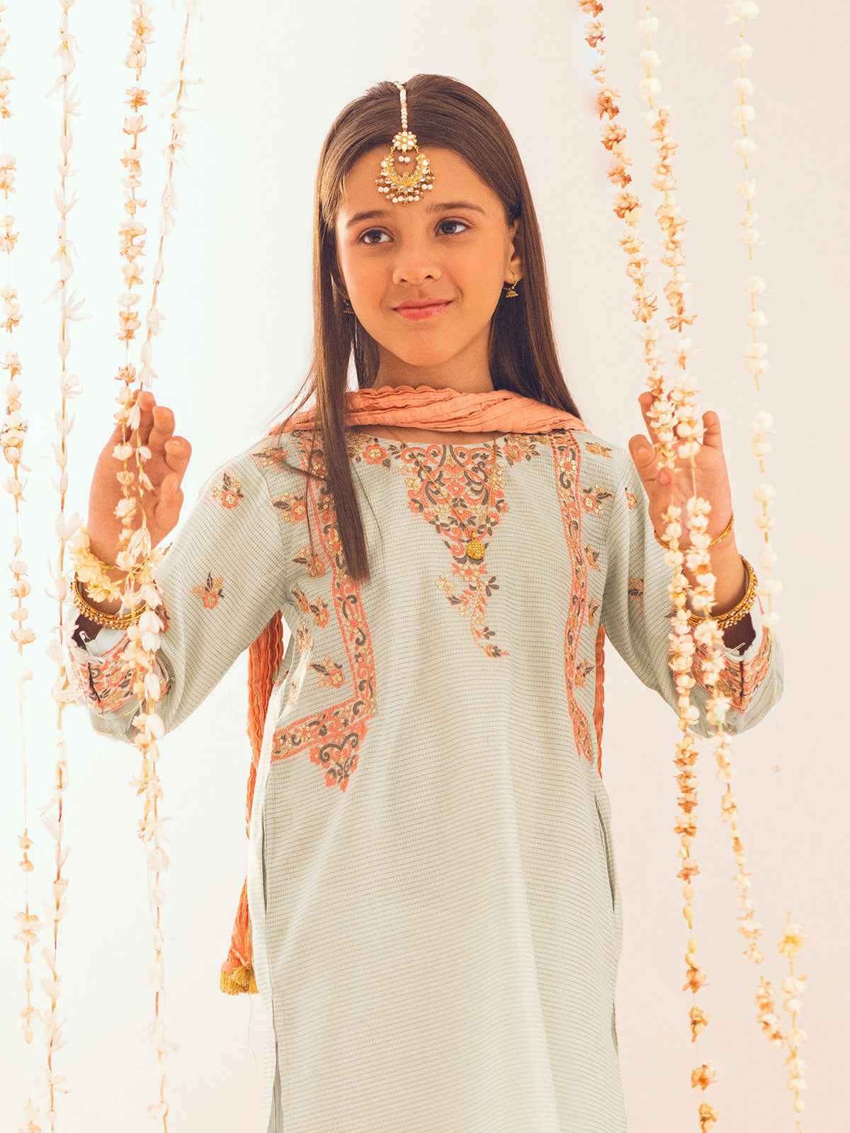 3Pc Embroidered Suit Pret Masoori Light Green - OGE3P-2303010
