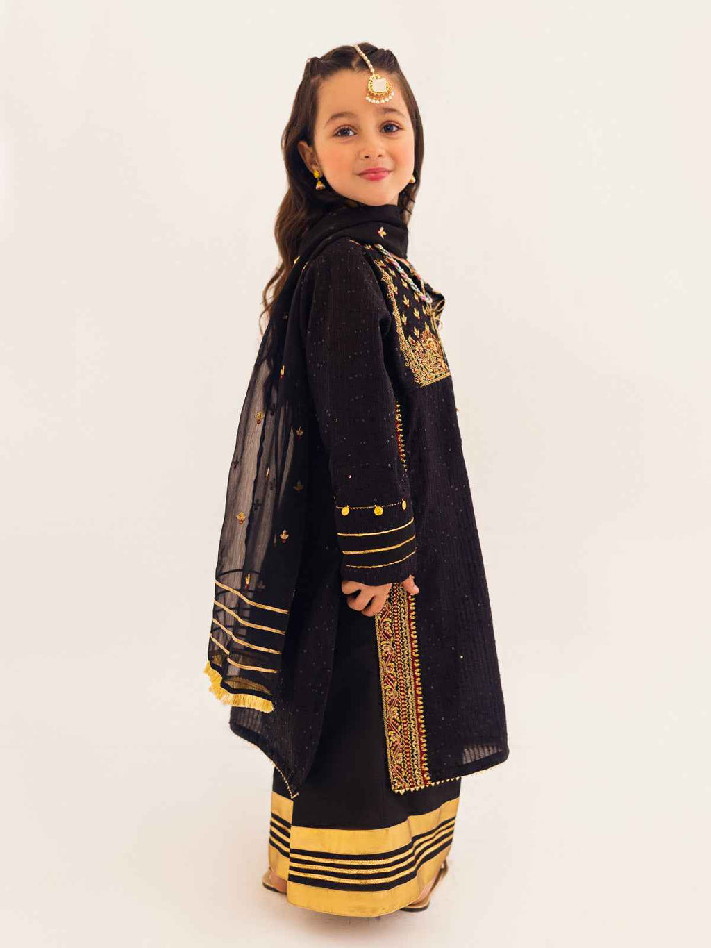 3Pc Embroidered Suit Pret Dobby Black - OGE3P-2303012