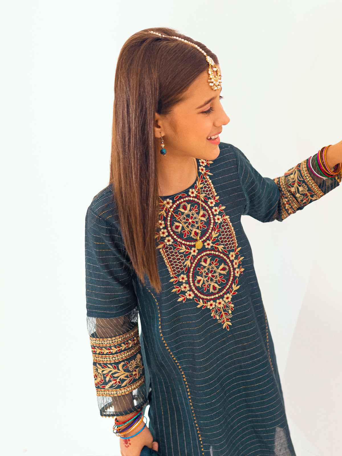 3Pc Embroidered Suit Pret Dobby Dark Green - OGE3P-2303013