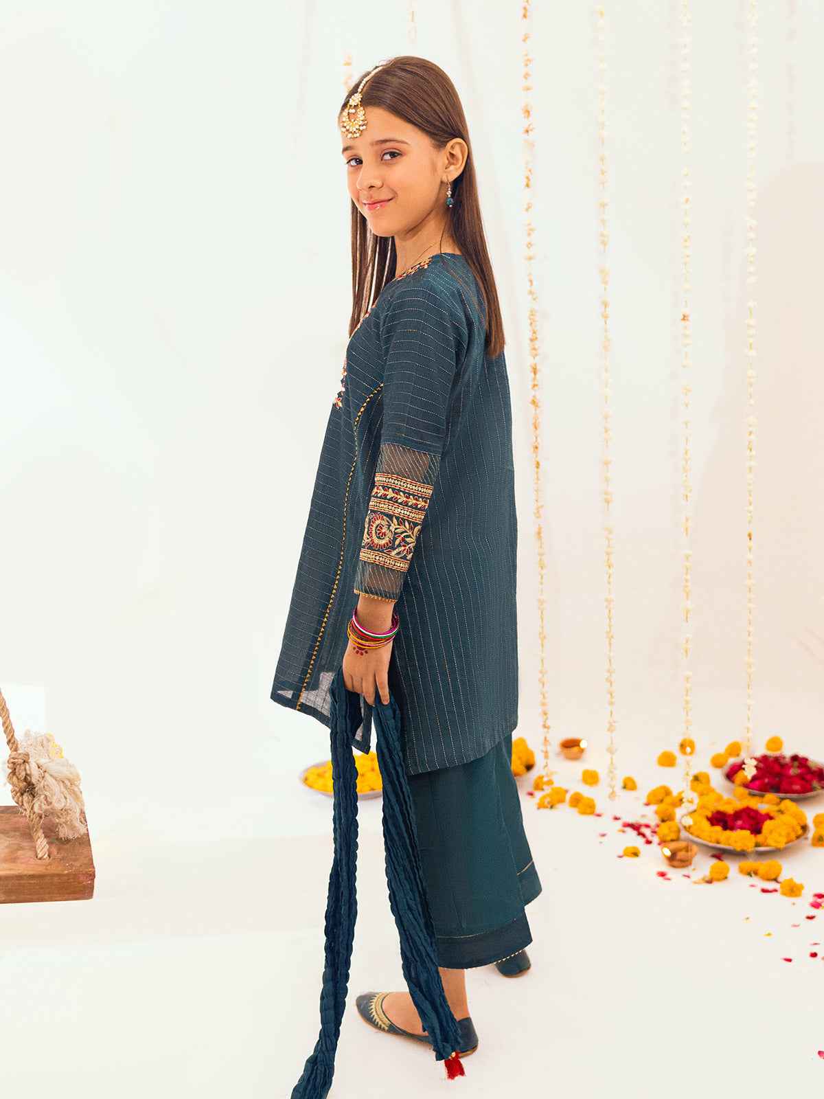 3Pc Embroidered Suit Pret Dobby Dark Green - OGE3P-2303013