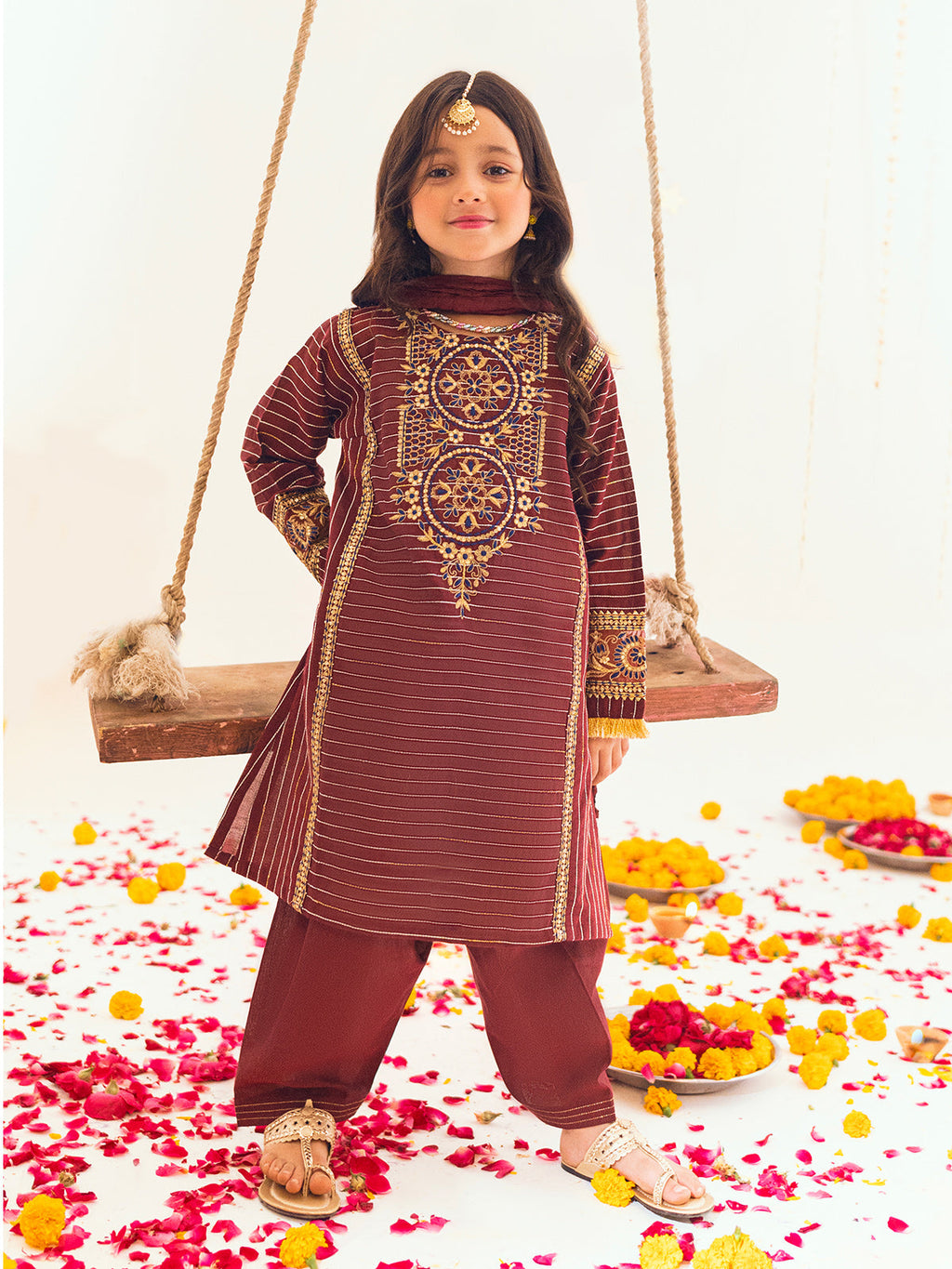3Pc Embroidered Suit Pret Dobby Maroon - OGE3P-2303014