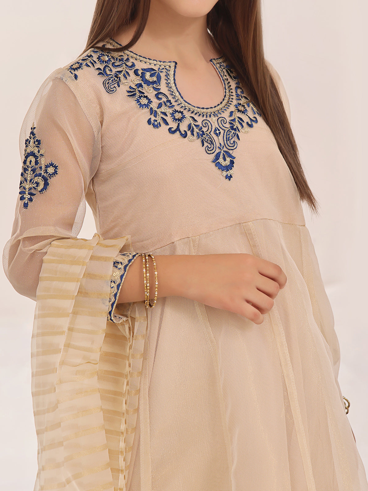 3Pc Embroidered Suit Pret Masoori Golden - OGE3P-2303021