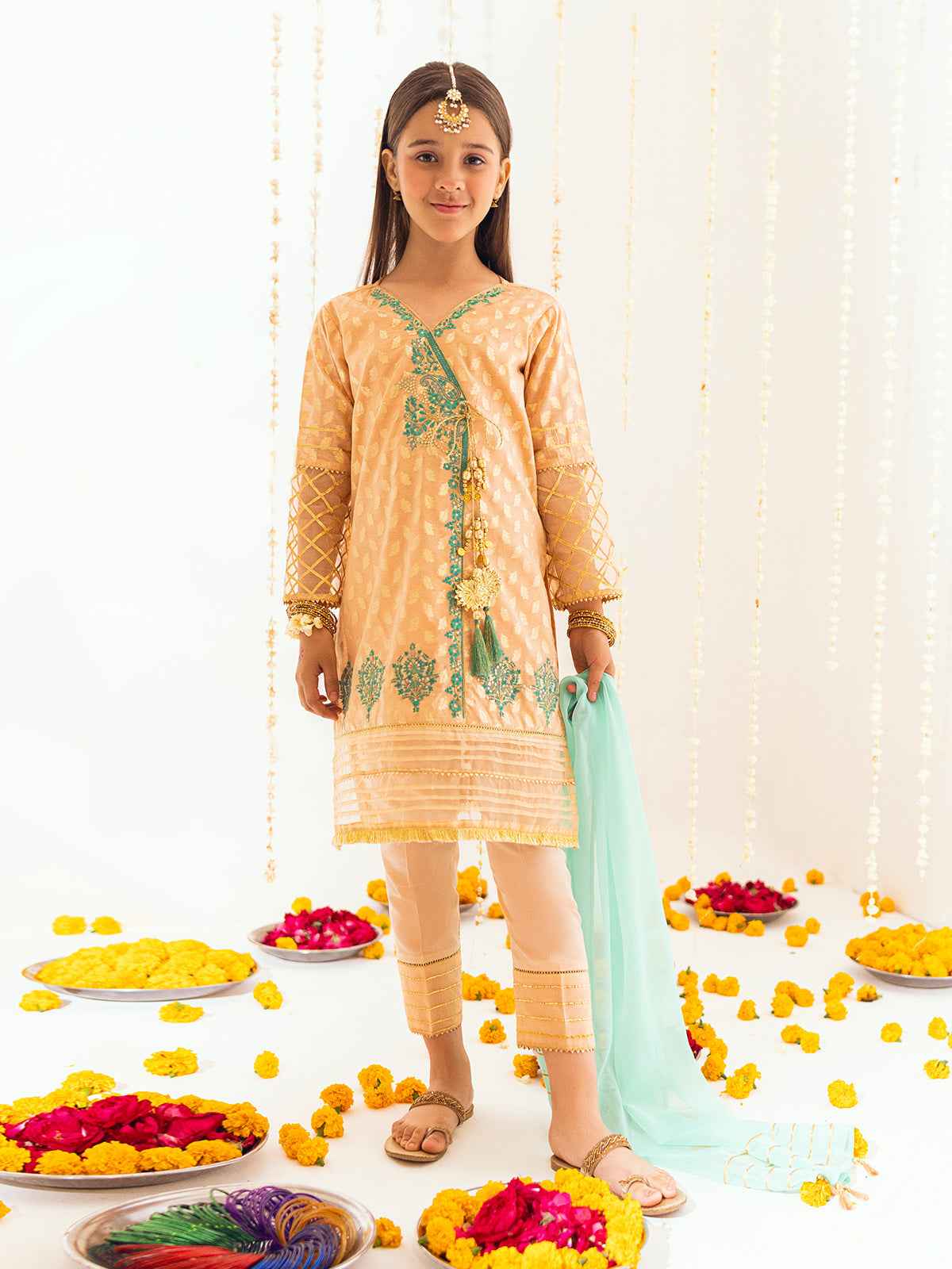 3Pc Embroidered Suit Pret Jacquard Orange - OGE3P-2303023