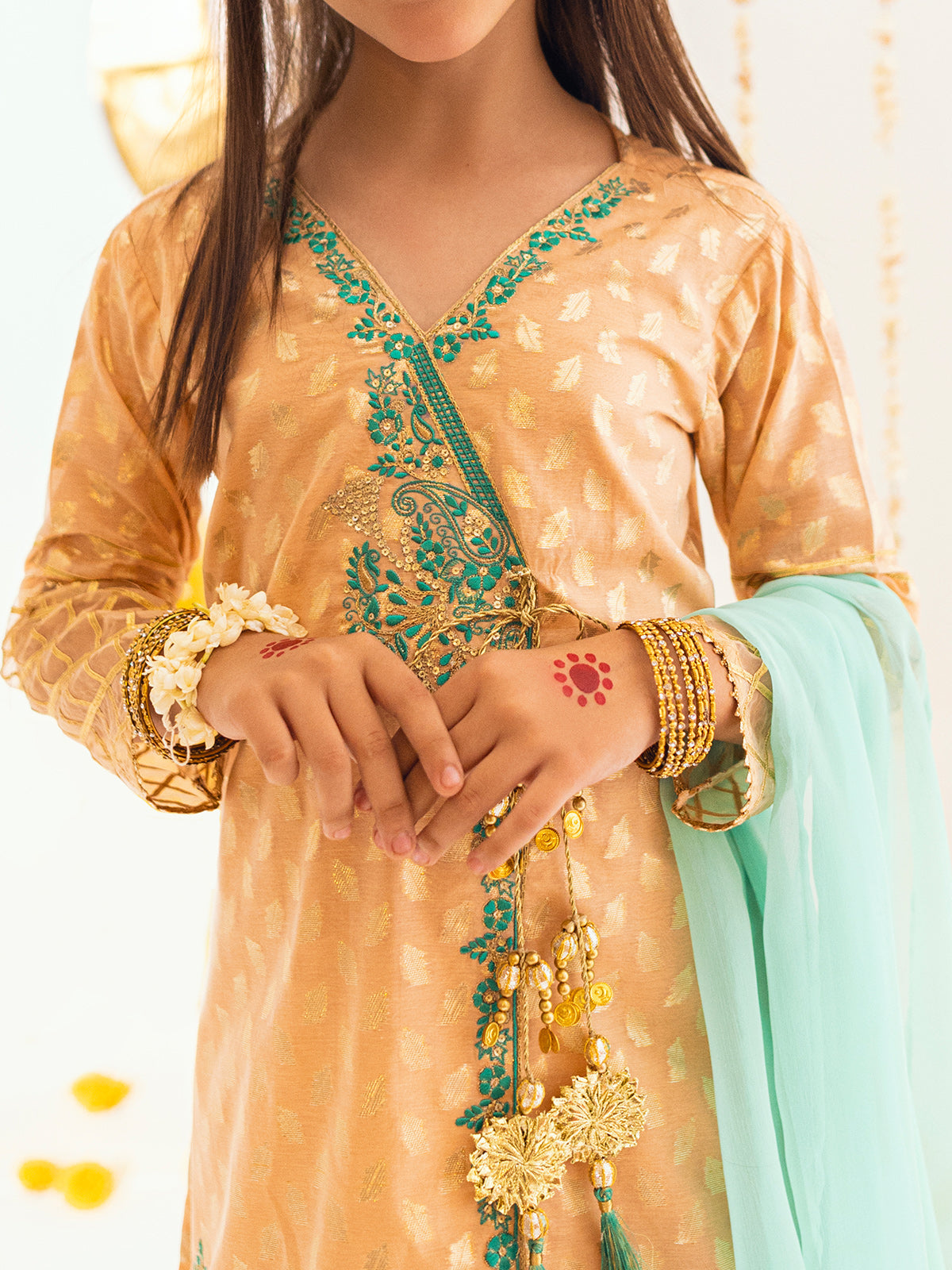 3Pc Embroidered Suit Pret Jacquard Orange - OGE3P-2303023