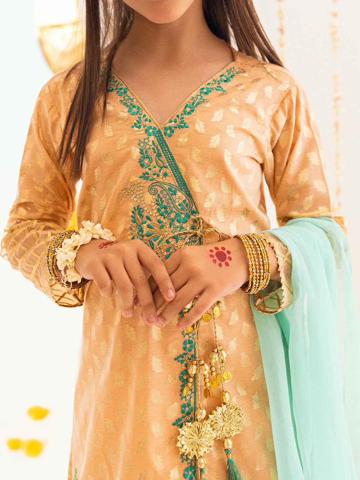 3Pc Embroidered Suit Pret Jacquard Orange - OGE3P-2303023
