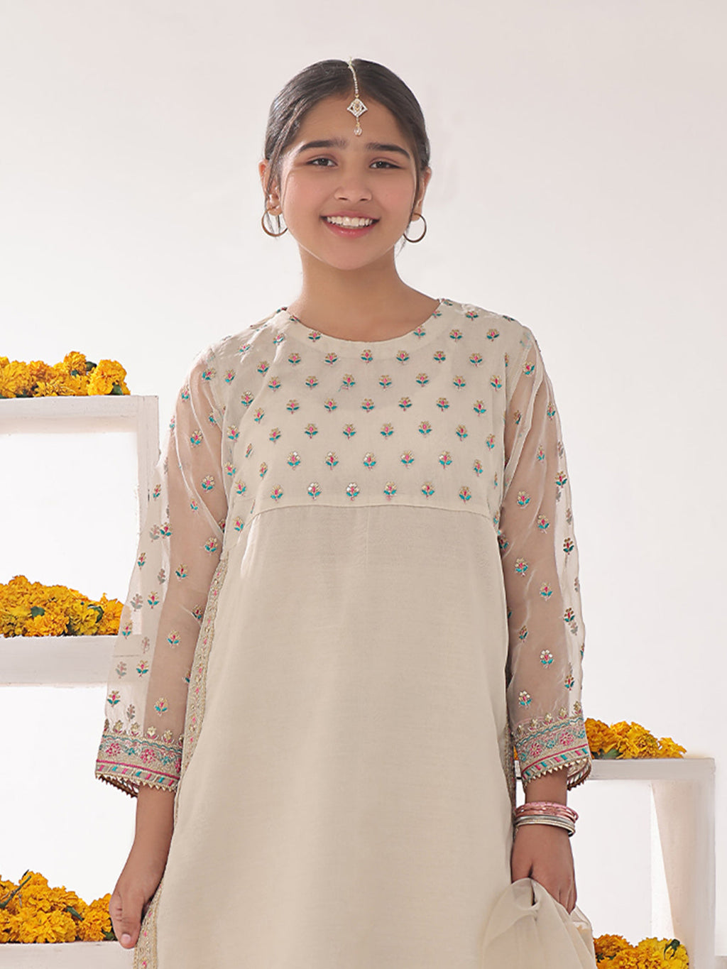 3Pc Embroidered Suit Pret Organza Beige - OGE3P-2311010
