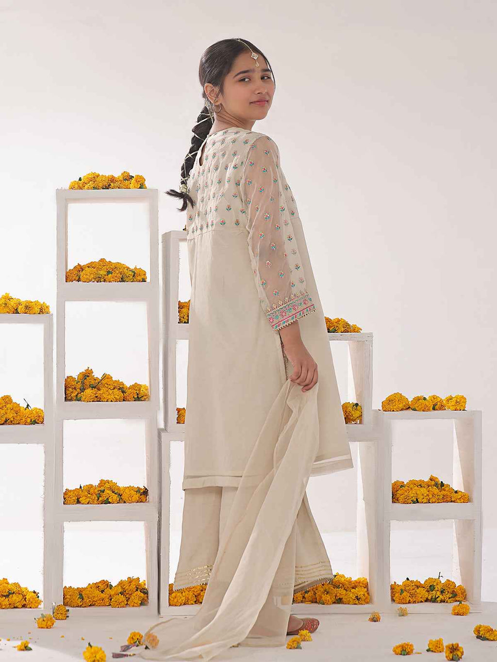 3Pc Embroidered Suit Pret Organza Beige - OGE3P-2311010