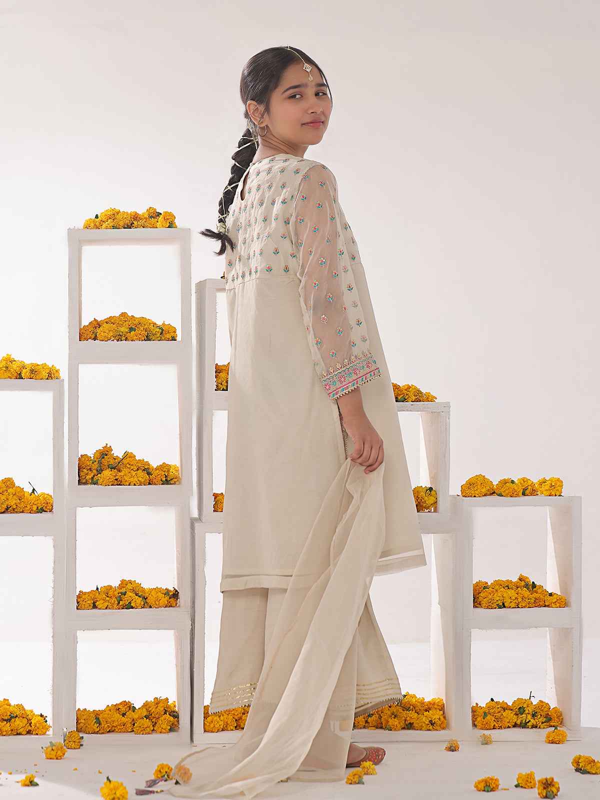 3Pc Embroidered Suit Pret Organza Beige - OGE3P-2311010