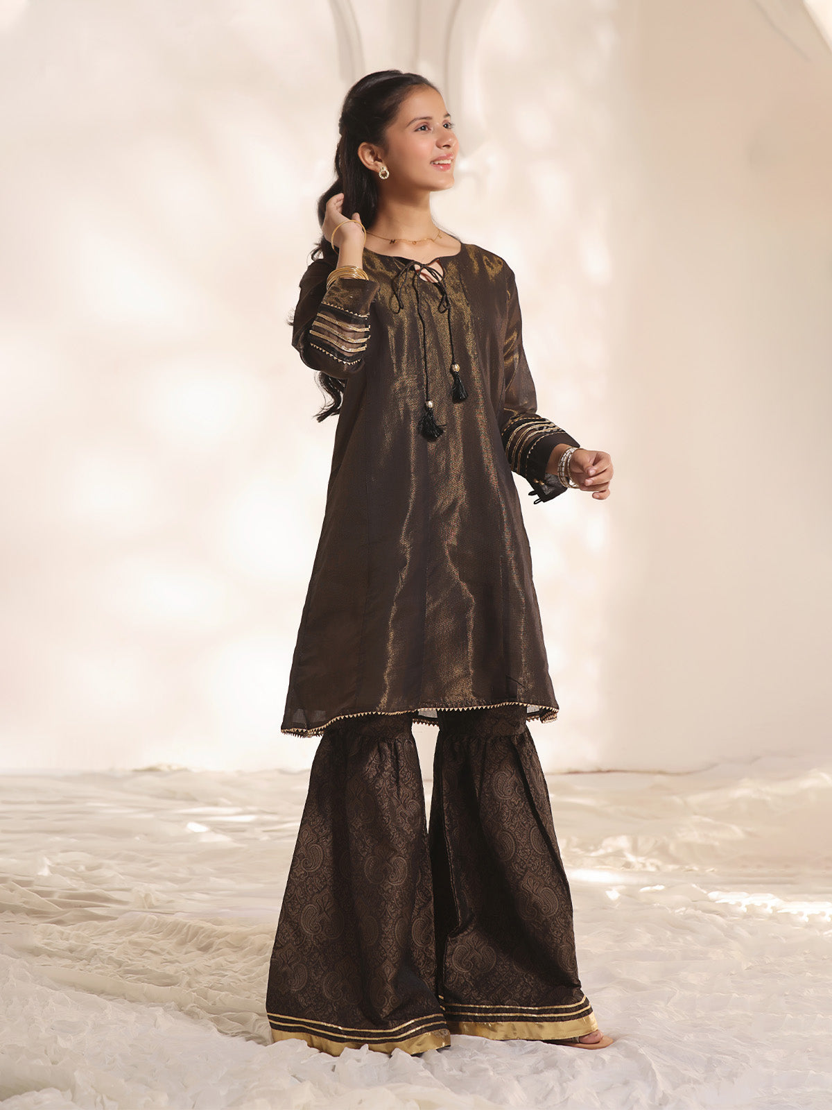 1Pc Fancy Pret Kurti Masoori Black & Golden - OGKTG-2303015