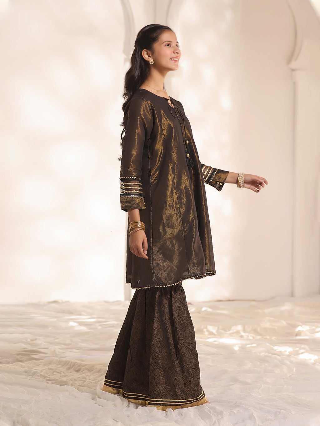 1Pc Fancy Pret Kurti Masoori Black & Golden - OGKTG-2303015