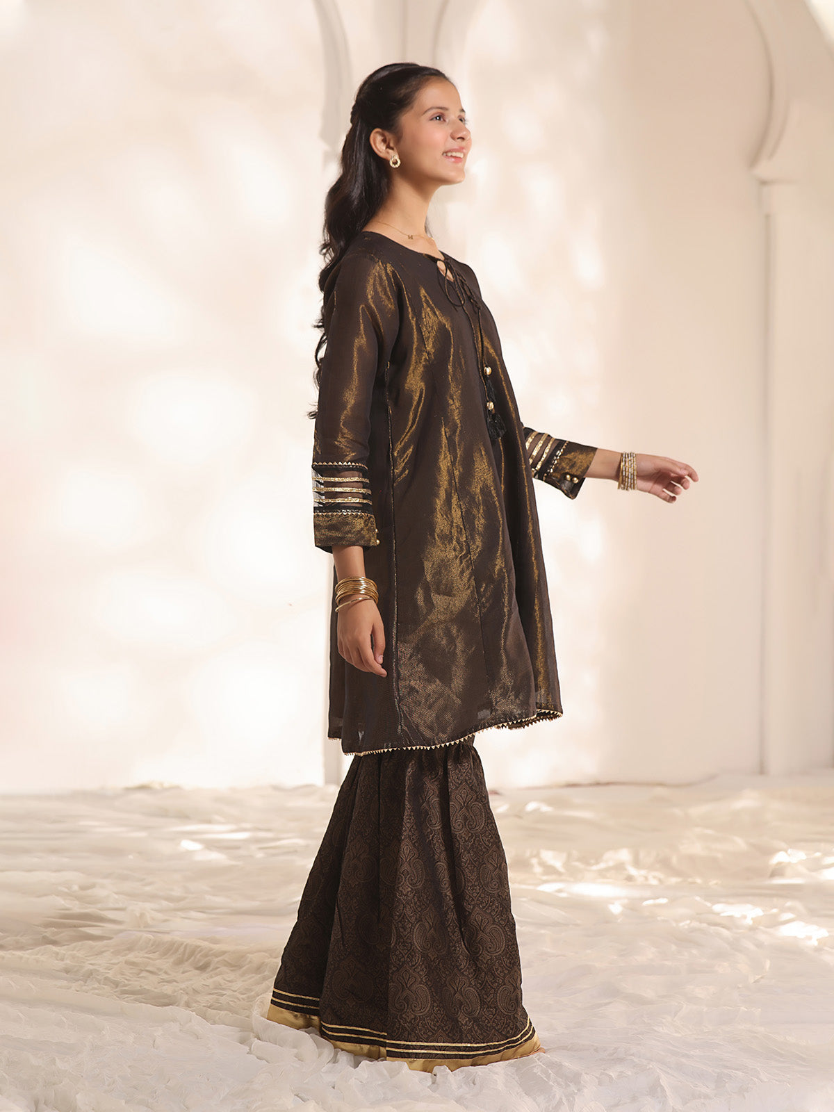 1Pc Fancy Pret Kurti Masoori Black & Golden - OGKTG-2303015