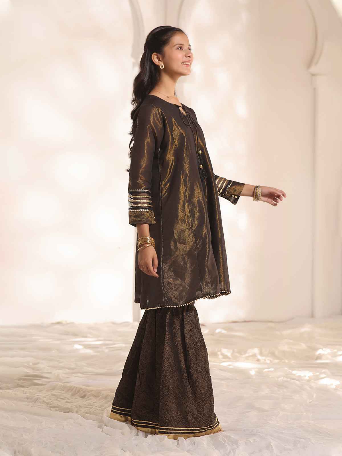 1Pc Fancy Pret Kurti Masoori Black & Golden - OGKTG-2303015