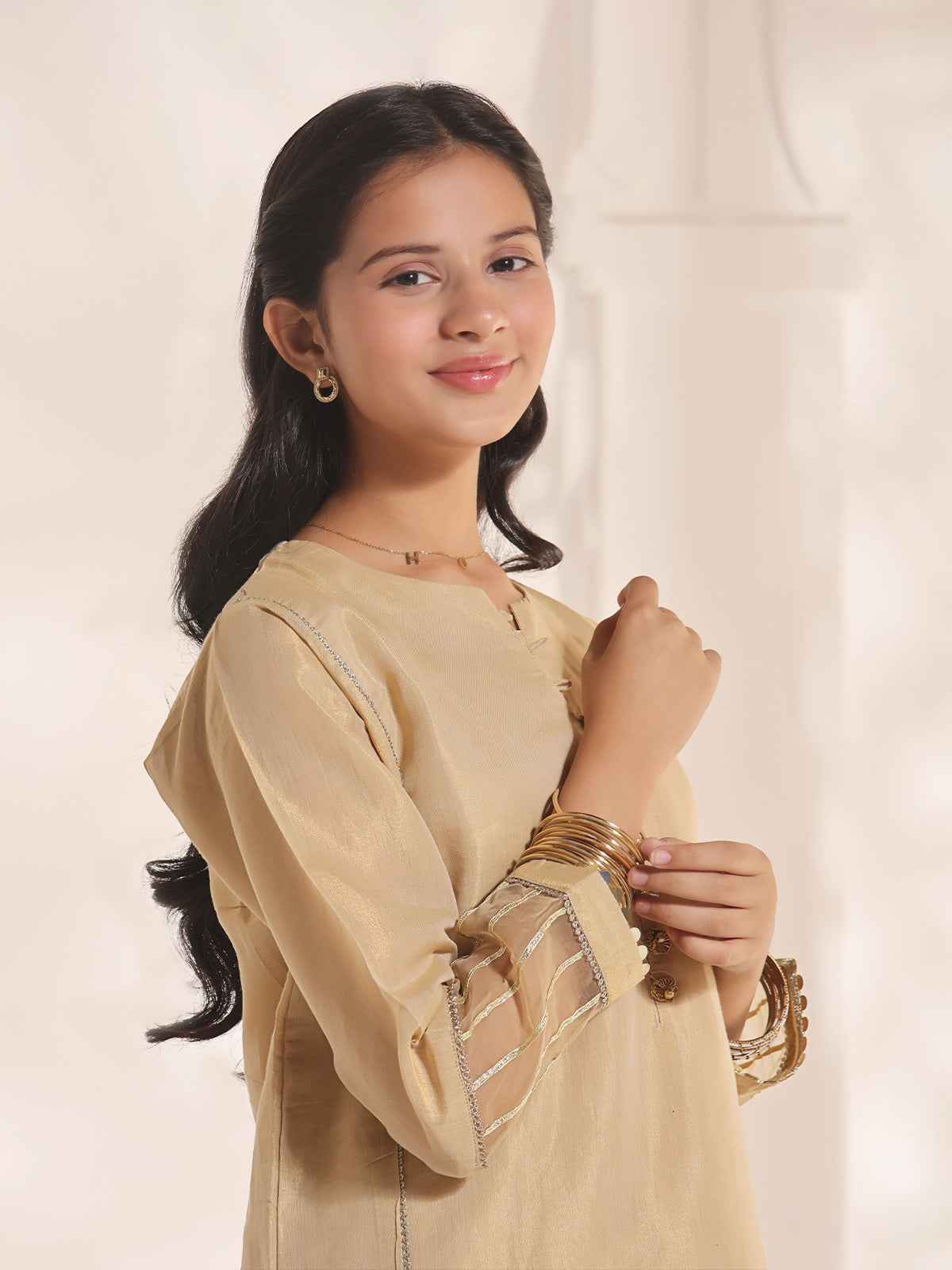 1Pc Fancy Pret Kurti Masoori Golden - OGKTG-2303017
