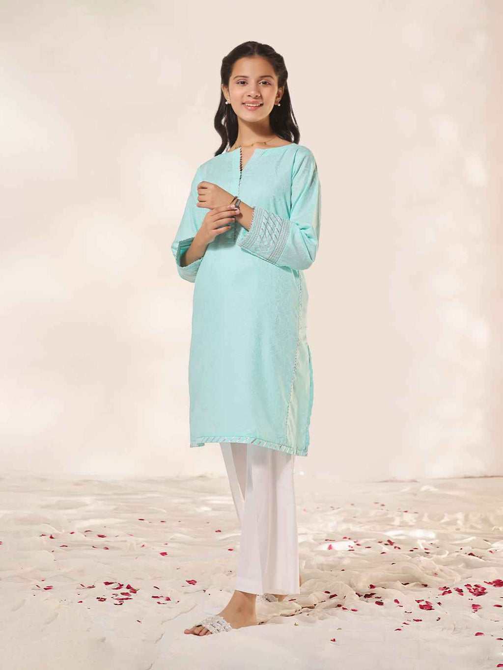 1Pc Fancy Pret Kurti Jacquard Ferozi - OGKTG-2309011