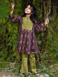 2Pc Printed Pret Shirt Trouser Cambric Brown & Green - OG2P-1907009