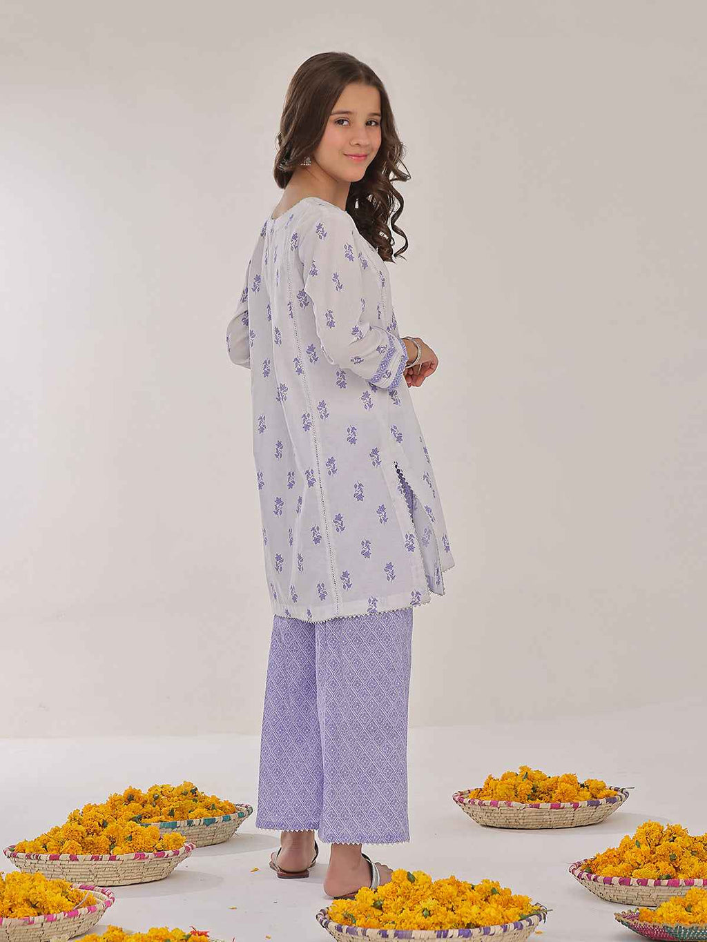 2Pc Printed Pret Shirt Trouser Lawn White & Purple - OG2P-2401042