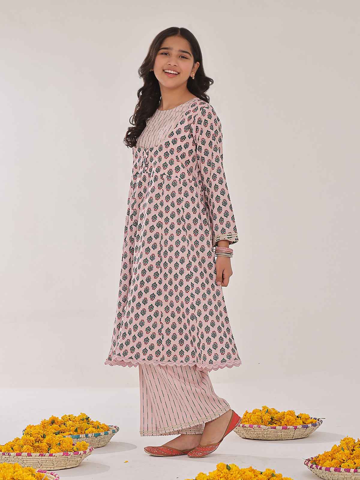 2Pc Printed Pret Shirt Trouser Lawn Pink & Green - OG2P-2401043-1