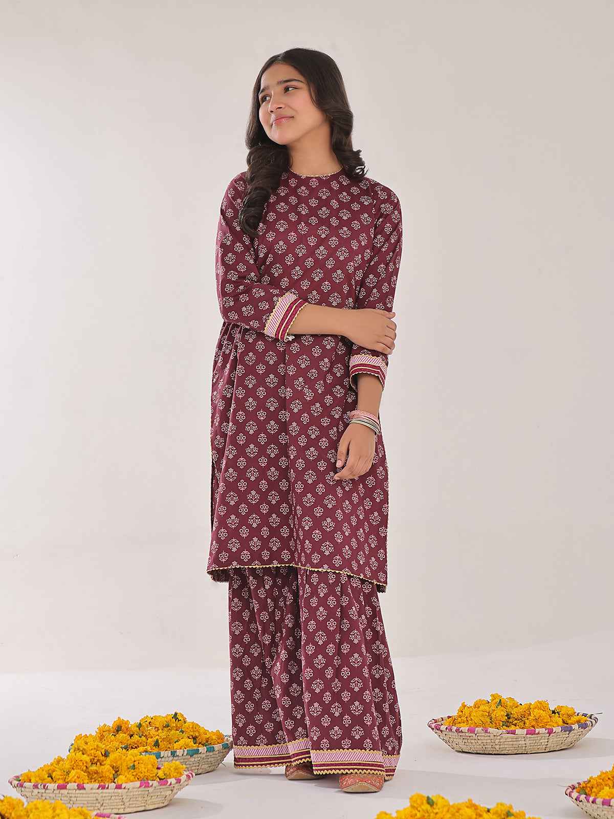 2Pc Printed Pret Shirt Trouser Lawn Maroon - OG2P-2401044