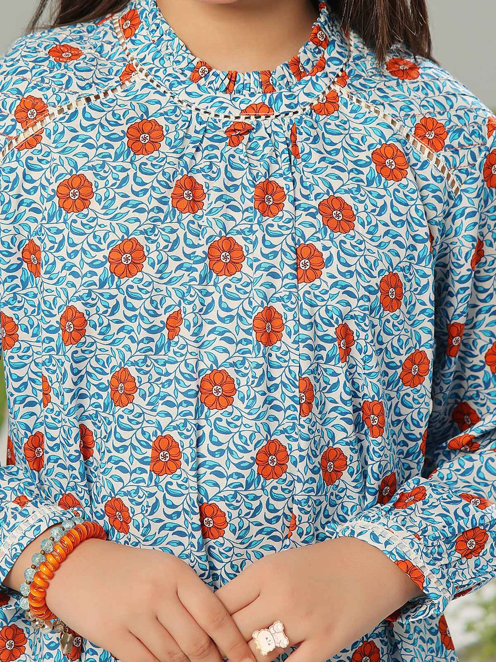2Pc Printed Pret Shirt Trouser Lawn White & Blue - OG2P-2403001