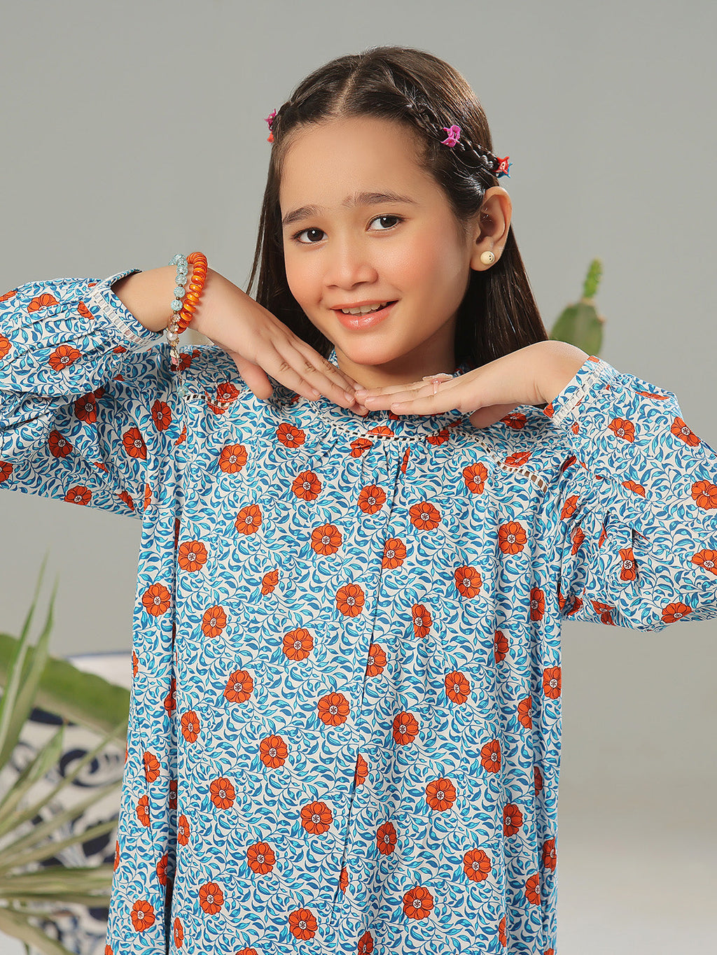 2Pc Printed Pret Shirt Trouser Lawn White & Blue - OG2P-2403001
