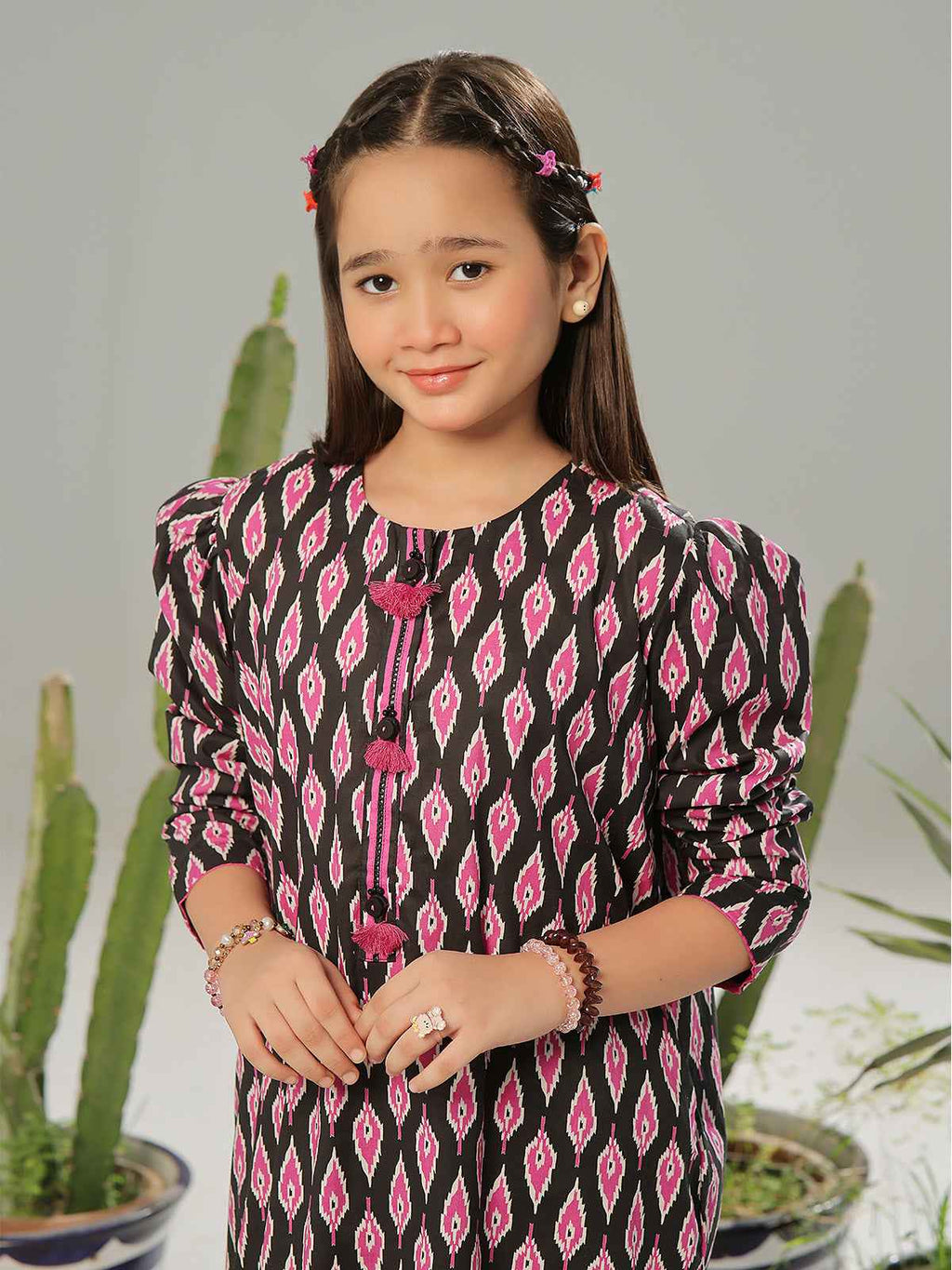 2Pc Printed Pret Shirt Trouser Lawn Black & Pink - OG2P-2403004