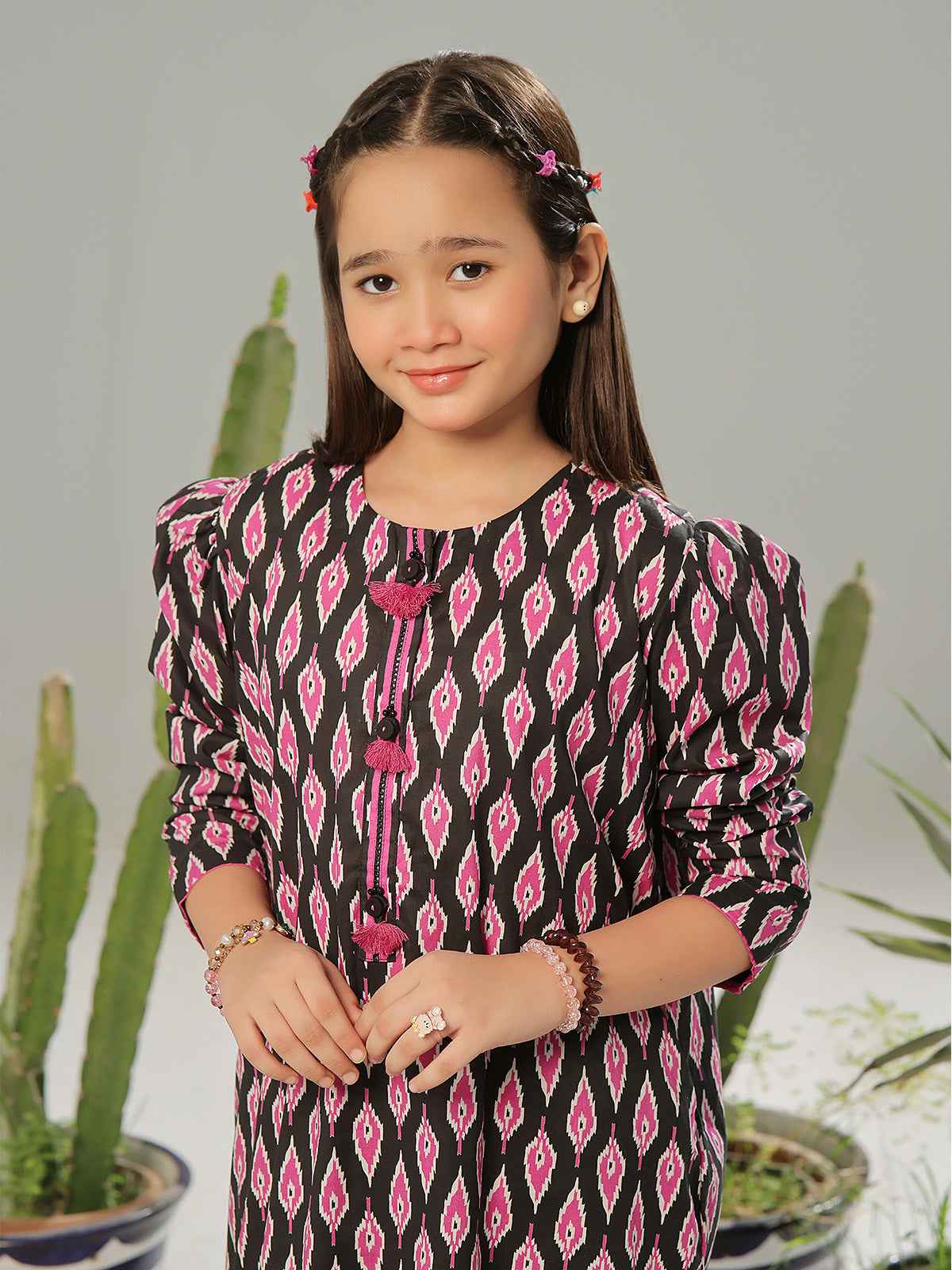 2Pc Printed Pret Shirt Trouser Lawn Black & Pink - OG2P-2403004
