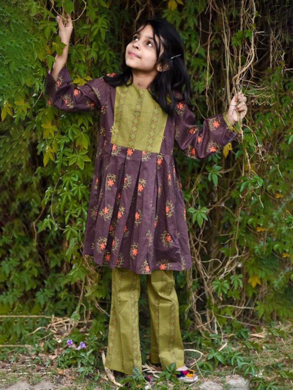 1Pc Printed Pret Kurti Cambric Brown - OGKT-1907009-A