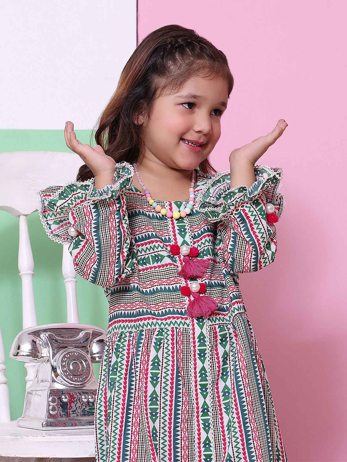1Pc Printed Pret Kurti Lawn White & Green - OGKT-2208012