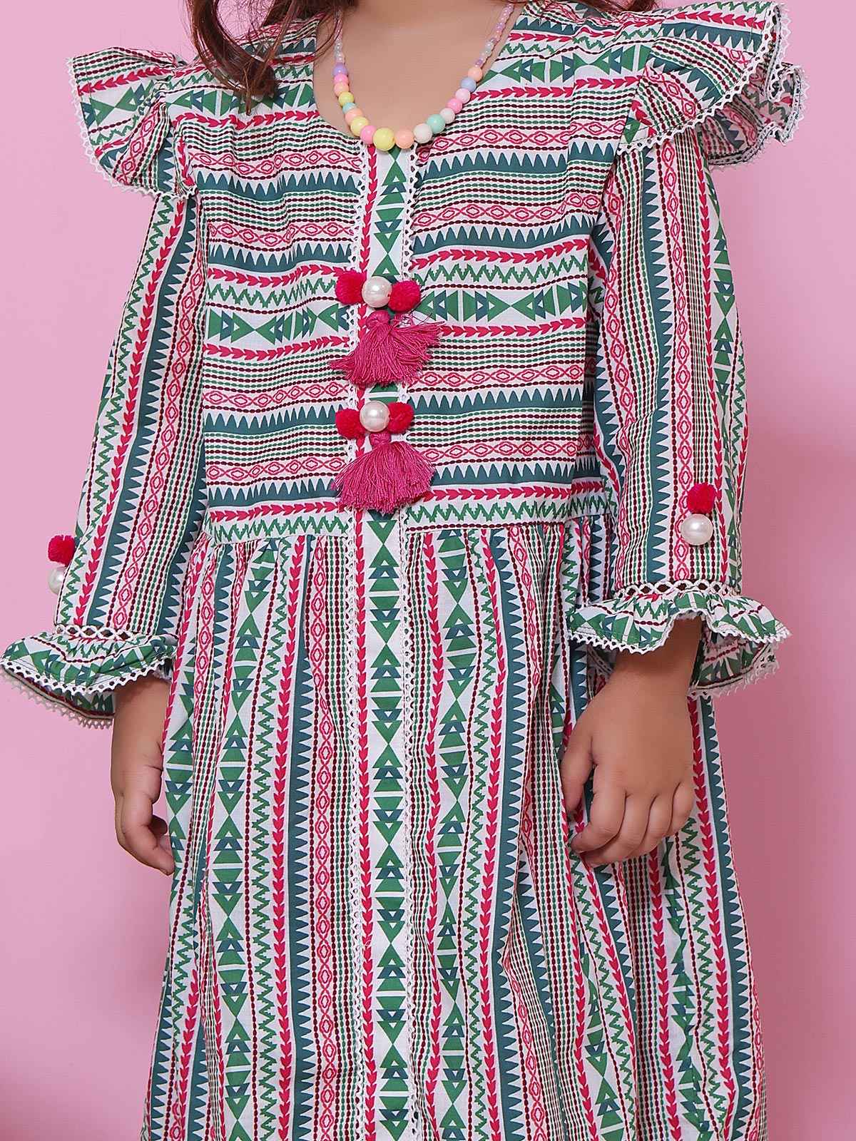 1Pc Printed Pret Kurti Lawn White & Green - OGKT-2208012