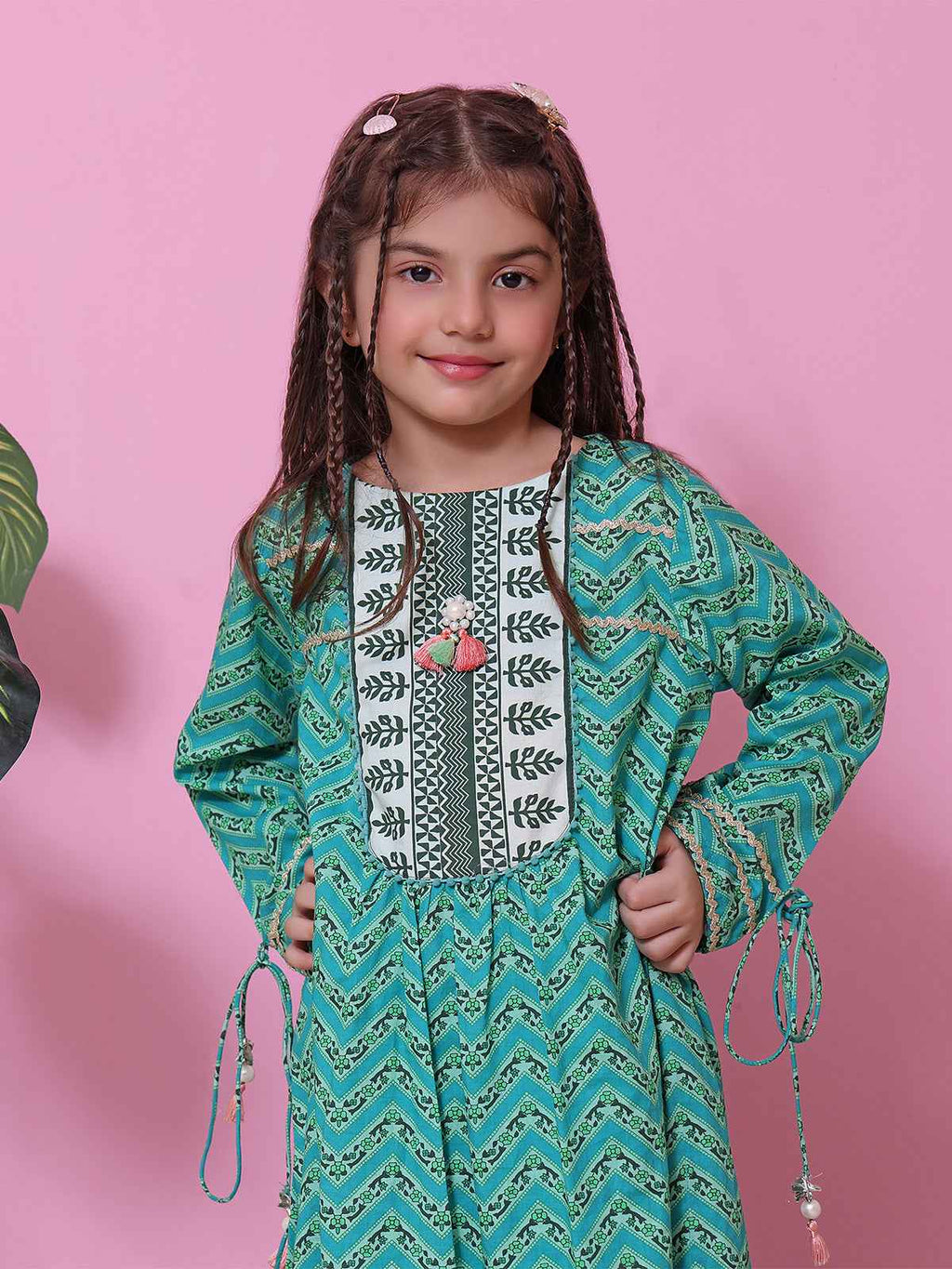 1Pc Printed Pret Kurti Lawn Aqua Green - OGKT-2208020