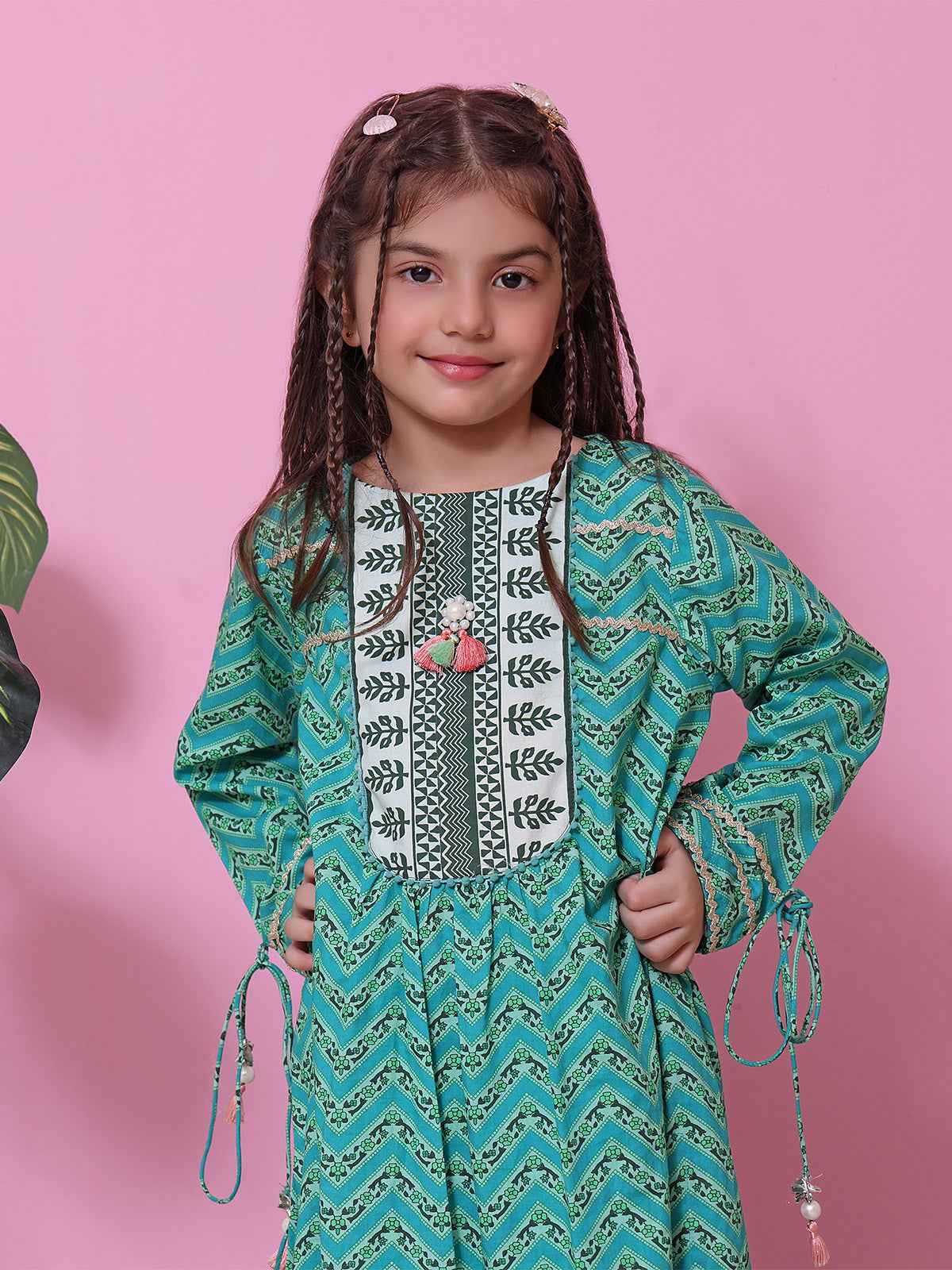 1Pc Printed Pret Kurti Lawn Aqua Green - OGKT-2208020