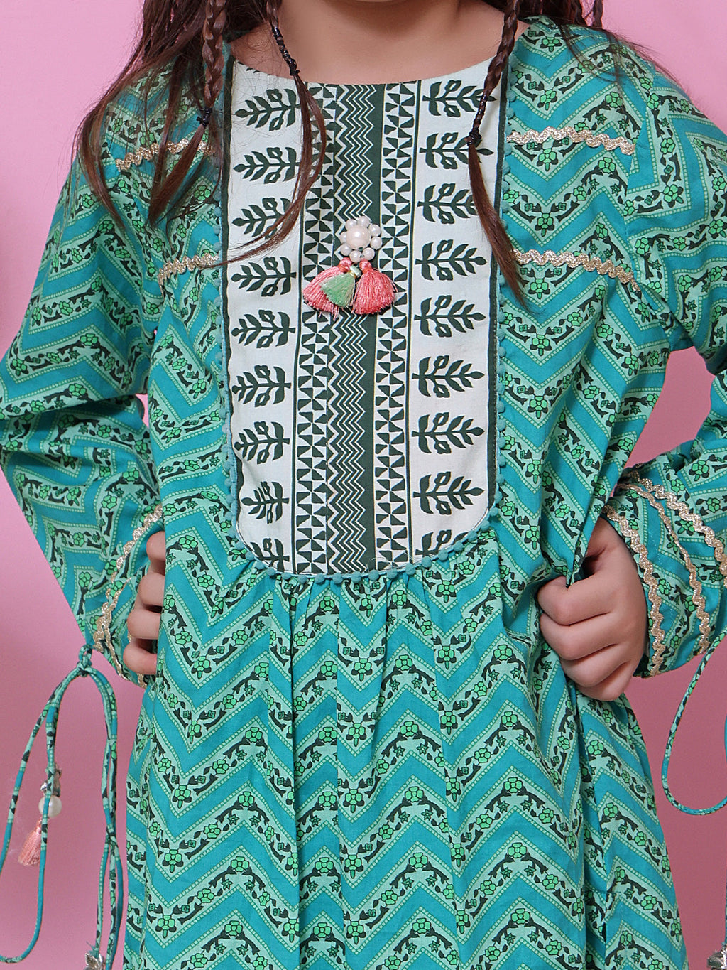 1Pc Printed Pret Kurti Lawn Aqua Green - OGKT-2208020