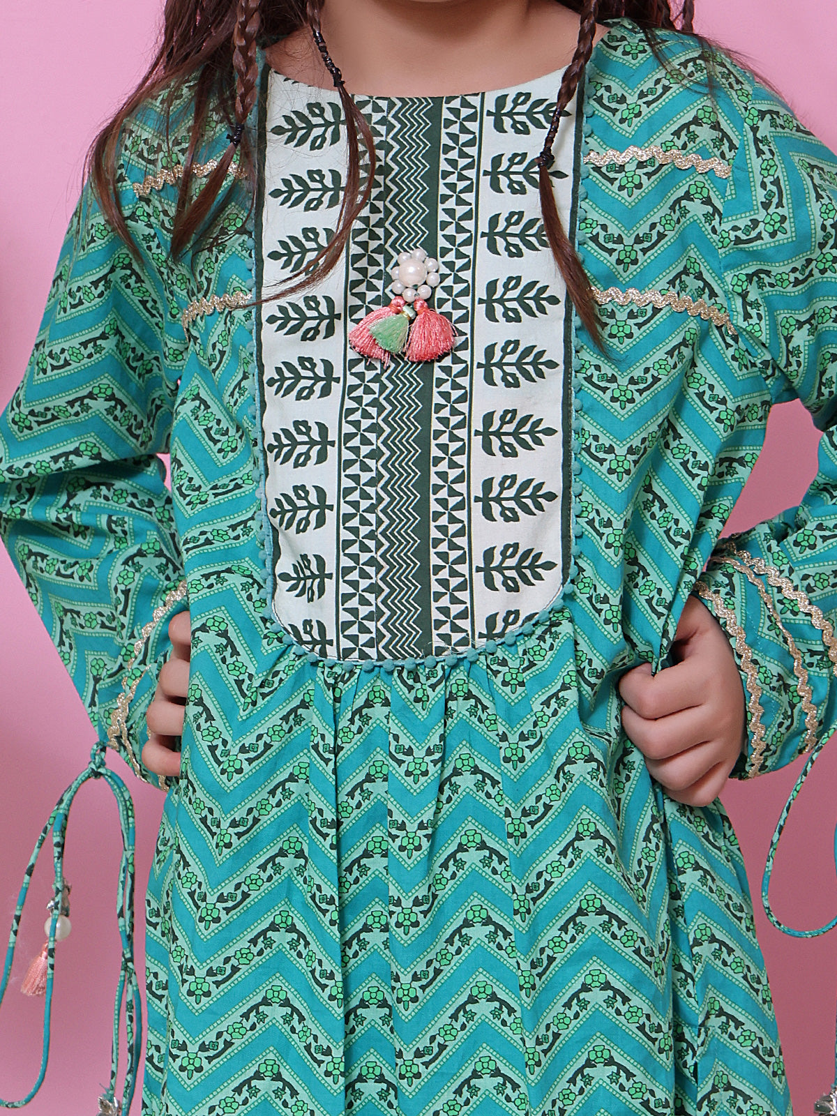 1Pc Printed Pret Kurti Lawn Aqua Green - OGKT-2208020