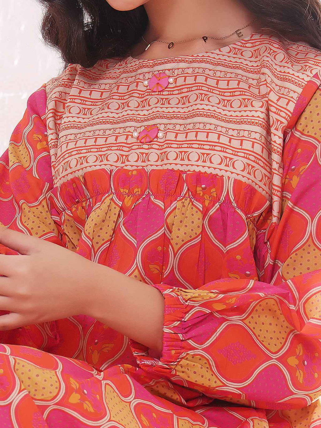 1Pc Printed Pret Kurti Lawn Orange - OGKT-2301021