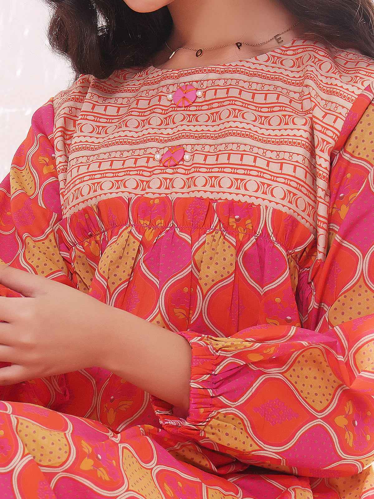 1Pc Printed Pret Kurti Lawn Orange - OGKT-2301021